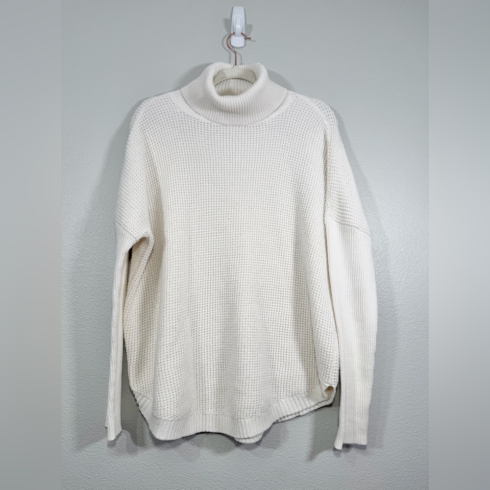 Michael Kors Turtleneck Sweater Waffle Knit Center Heavy Warm White Women L